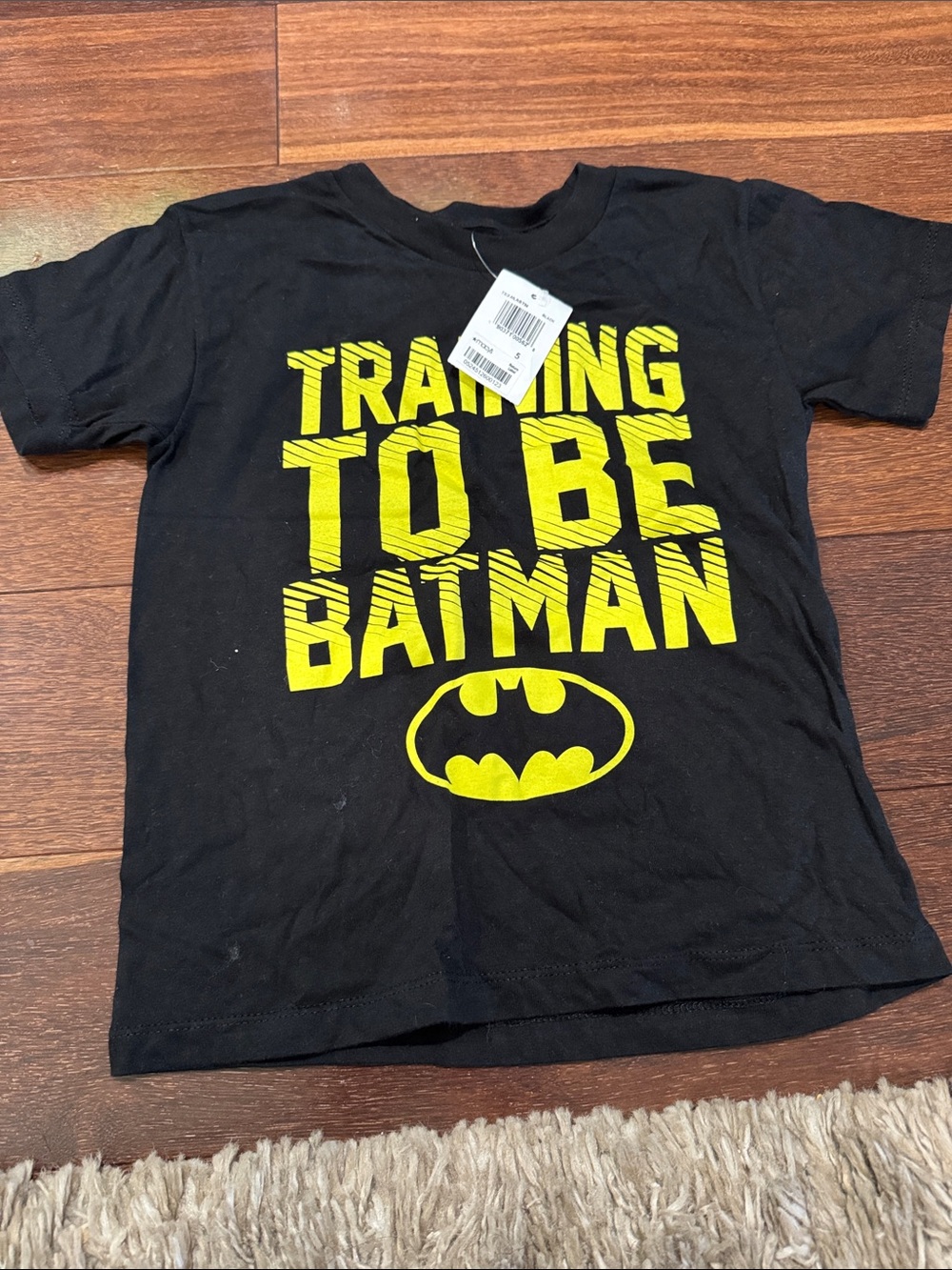 Batman Black Tee with Bold Yellow 'Training to Be Batman' Graphic